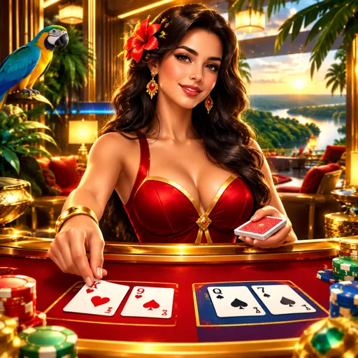 Mesa de bacará ao vivo com cartas viradas pelo crupiê