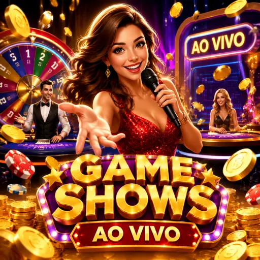 Palco de game show ao vivo com roda gigante e apresentador