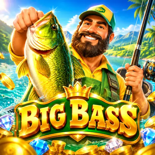 Tela de bônus do Big Bass Bonanza com o pescador wild coletando peixes com valores em dinheiro